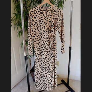 ASOS Leopard Cheetah Satin Maxi Wrap Dress US 10